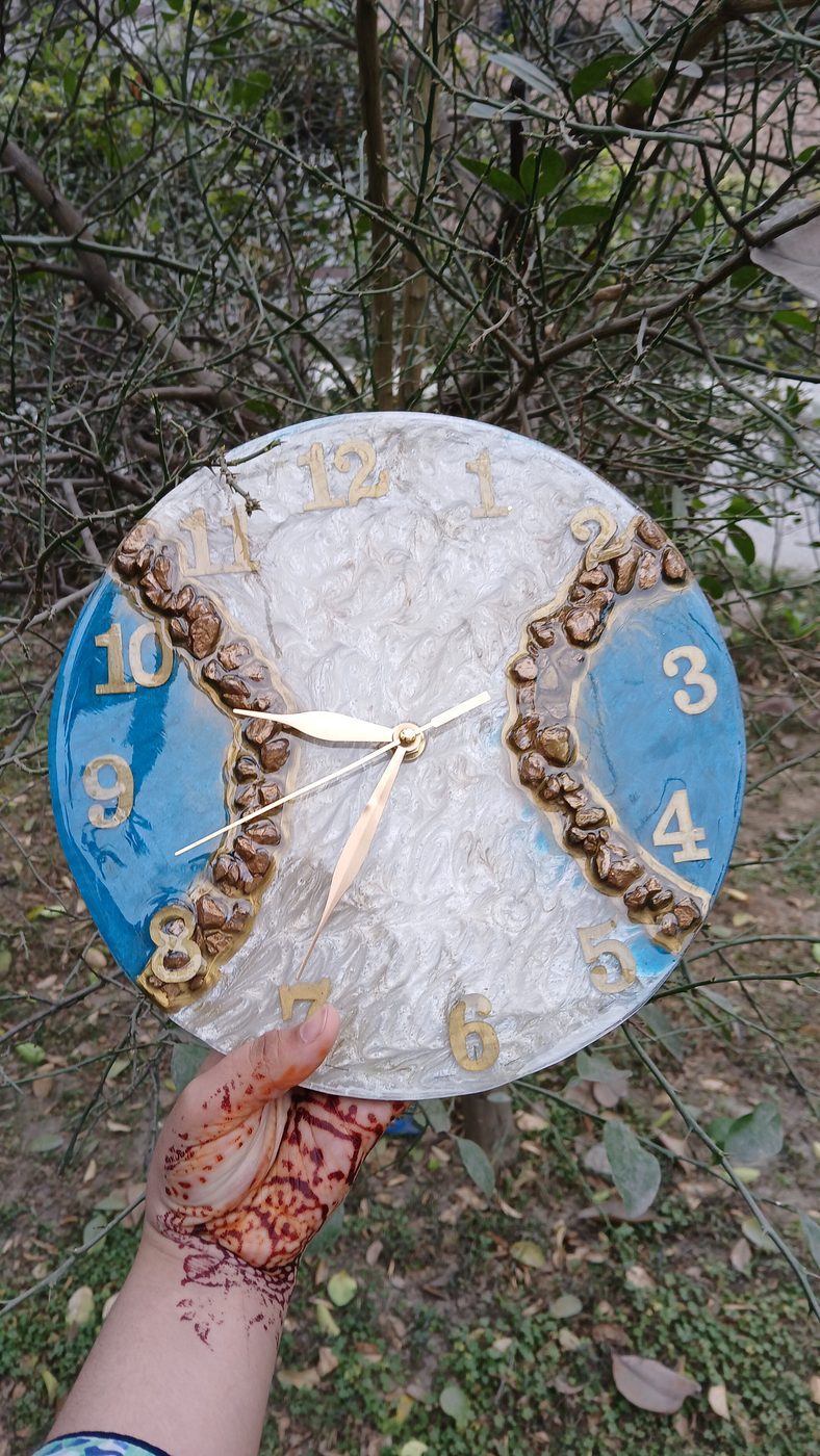 Resin Blue Gold Wall Clock