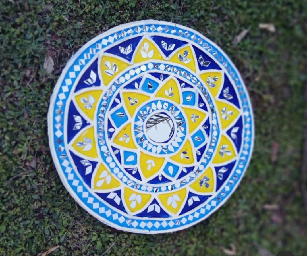 Blue Yellow Lippan Circular Decor